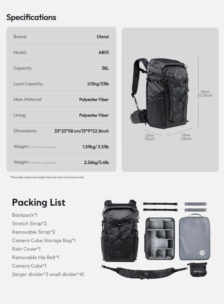Ulanzi ab01 tai outdoor camera backpack กระเป๋ากล้อง กระเป๋าสะพาย กระเป๋าเดินทาง ความจุ 38 ลิตร (16)