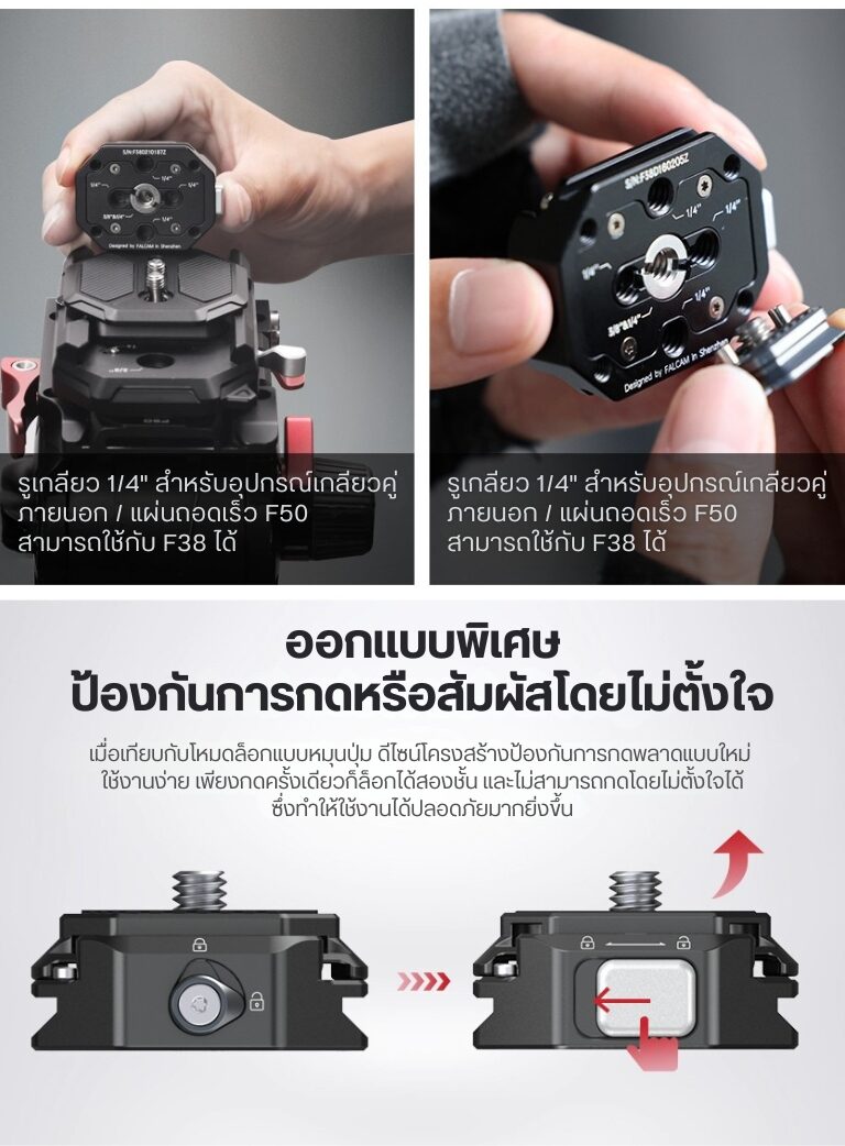 Falcam f38 multi hole quick release kit ชุดเพลทพร้อมฐานระบบปลดเร็ว สำหรับต่อกับ ขาตั้งกล้อง (3)