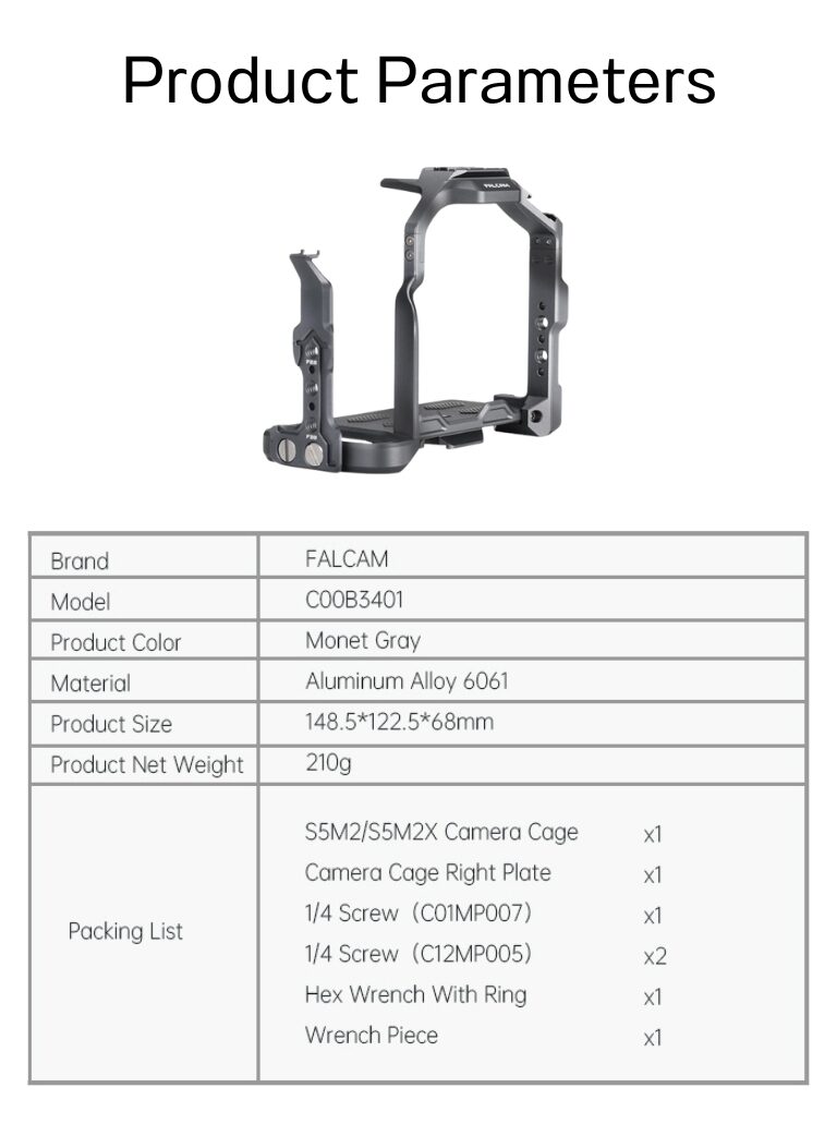 Falcam c00b3401 camera cage for panasonic s5m2s5m2x เคจกล้องอลูมิเนียมอัลลอย ดีไซน์ egonomic พร้อมระบบ quick release (10)