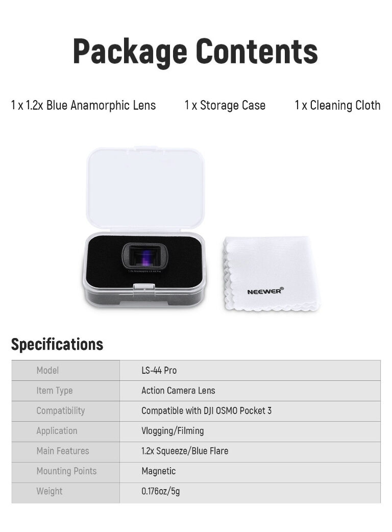 Neewer ls 44 pro 1.2x blue anamorphic lens for dji osmo pocket 3 (20)