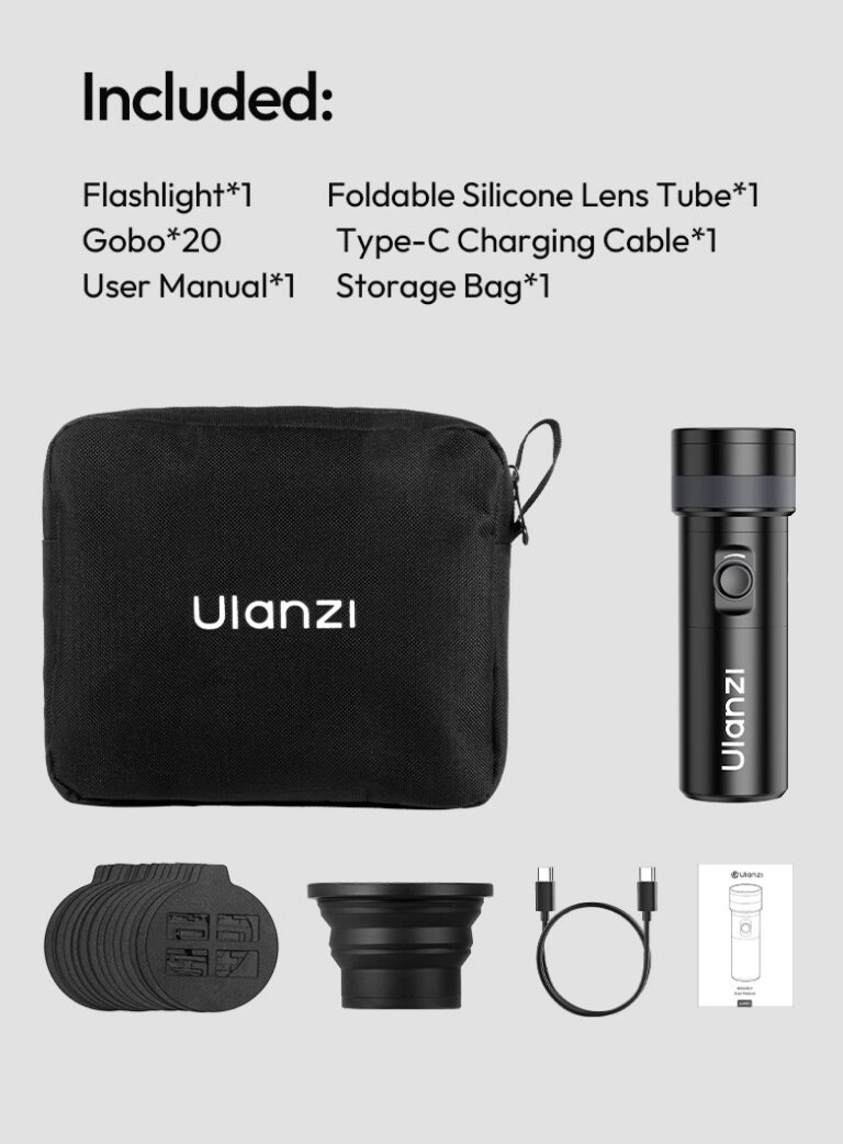 Ulanzi lm01 photography flashlight ไฟแฟลชไลท์ ไฟฉายถ่ายภาพระดับมืออาชีพ 10w พร้อม gobo 20 แบบ และแสง rgb 4 โทน (14)