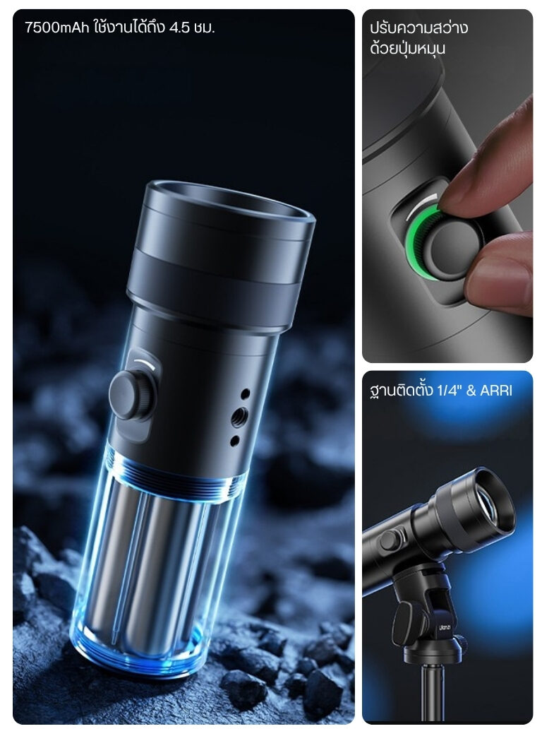 Ulanzi lm01 photography flashlight ไฟแฟลชไลท์ ไฟฉายถ่ายภาพระดับมืออาชีพ 10w พร้อม gobo 20 แบบ และแสง rgb 4 โทน (3)