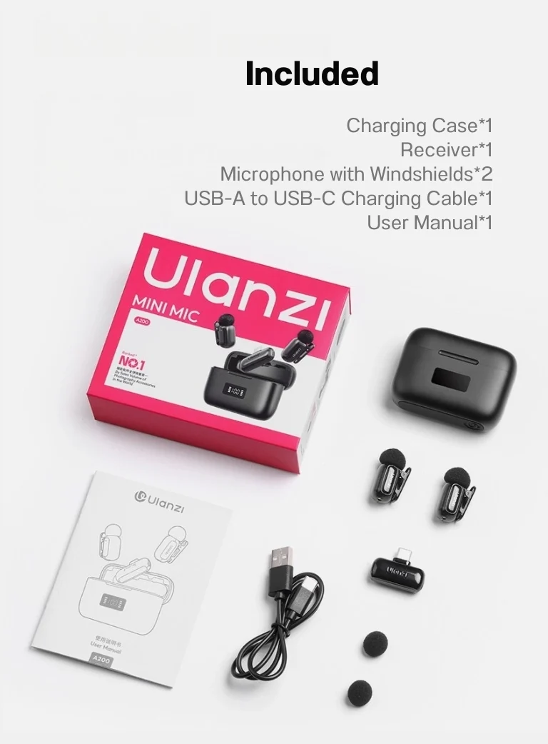Ulanzi A200 Mini Mic Portable ไมโครโฟนไร้สายจิ๋ว ไมค์ไร้สายมือถือ ไมค์ไลฟ์สด (14)