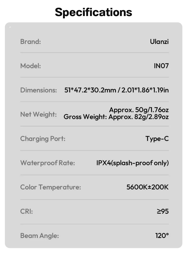 Ulanzi IN07 Magnetic Fill Light for Insta360 Go Ultra Mini ไฟเซลฟี่ (14)