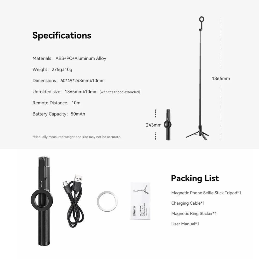Ulanzi ขาตั้งมือถือแม่เหล็ก MG-003 MagSafe พร้อมรีโมท ไม้เซลฟี่