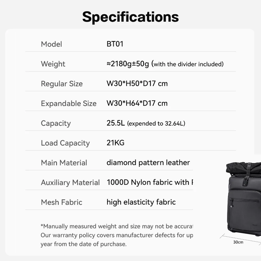 Ulanzi กระเป๋ากล้อง Backpack BT01 กระเป๋าสะพายหลัง กระเป๋าเป้ Travel Camera ความจุ 25.5-32.64 ลิตร