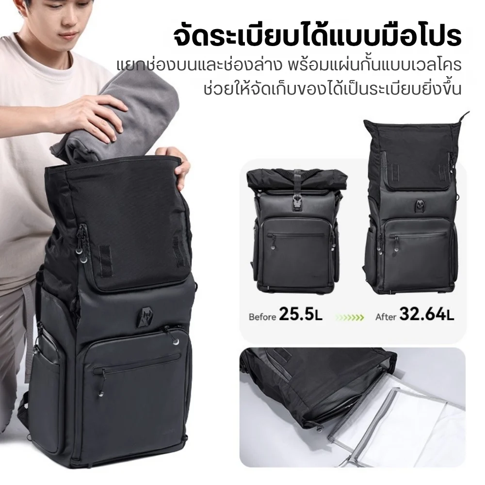 Ulanzi กระเป๋ากล้อง Backpack BT01 กระเป๋าสะพายหลัง กระเป๋าเป้ Travel Camera ความจุ 25.5-32.64 ลิตร
