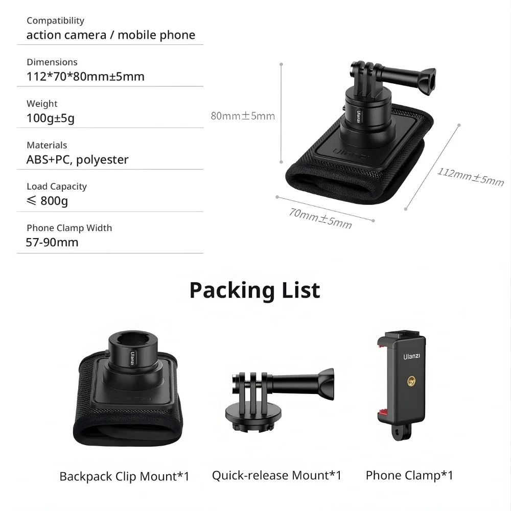 Ulanzi ตัวยึดกล้องรัดสายกระเป๋า CO62 Go-Quick ll Magnetic Backpack Clip Mount Gopro DJI