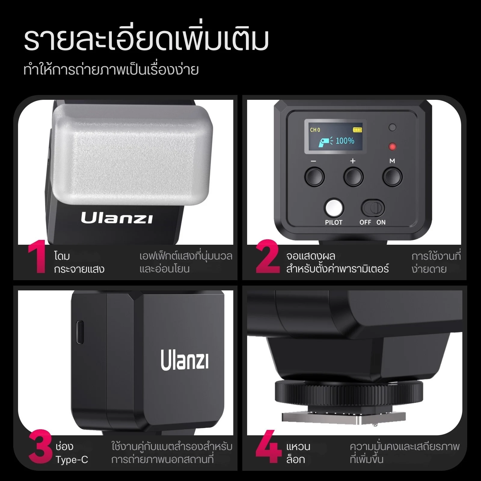 Ulanzi F32 Camera Flash GN32 แฟลชกล้อง แฟลชหัวฆ้อน Hotshoe Flash