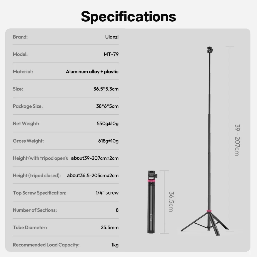 Ulanzi ขาตั้งไฟ MT-79 V2 Light Stand อลูมิเนียม 2 เมตร ขนาดพกพา