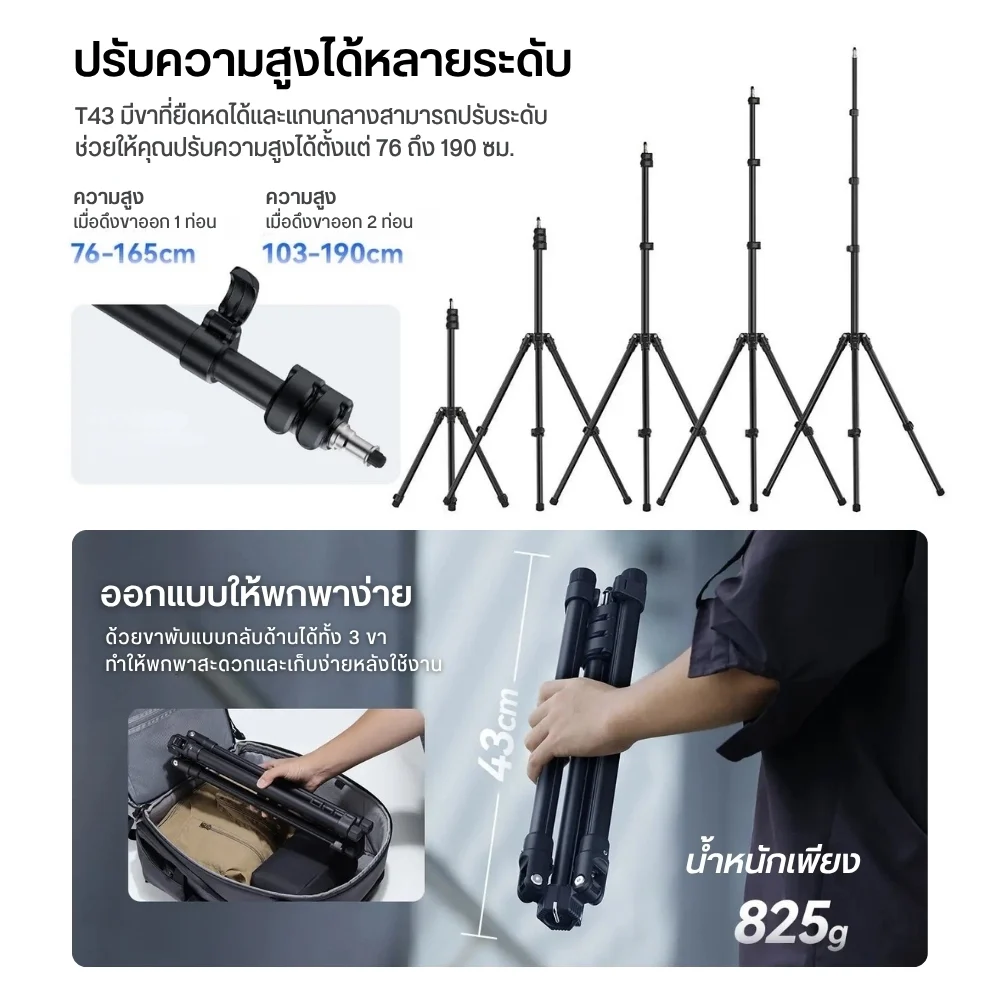Ulanzi ขาตั้งไฟ TT43 Light Stand พับกลับได้ สูง 190 ซม.