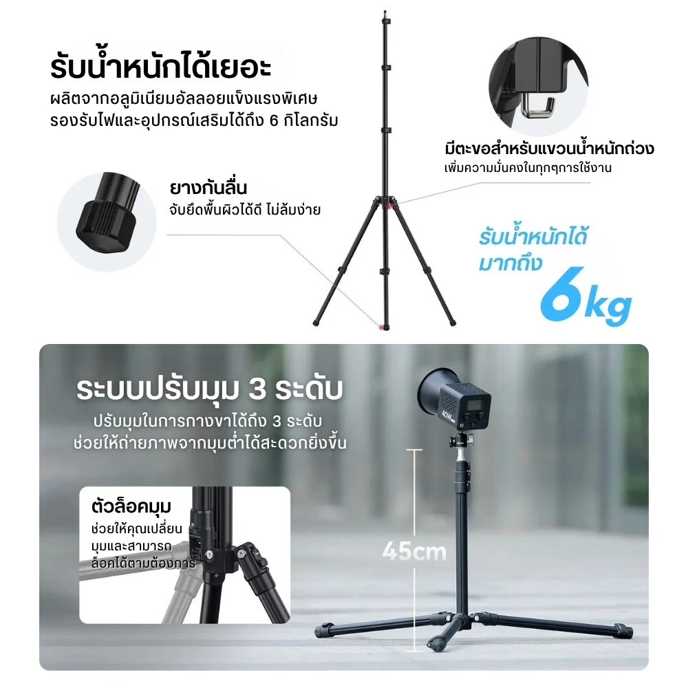 Ulanzi ขาตั้งไฟ TT43 Light Stand พับกลับได้ สูง 190 ซม.