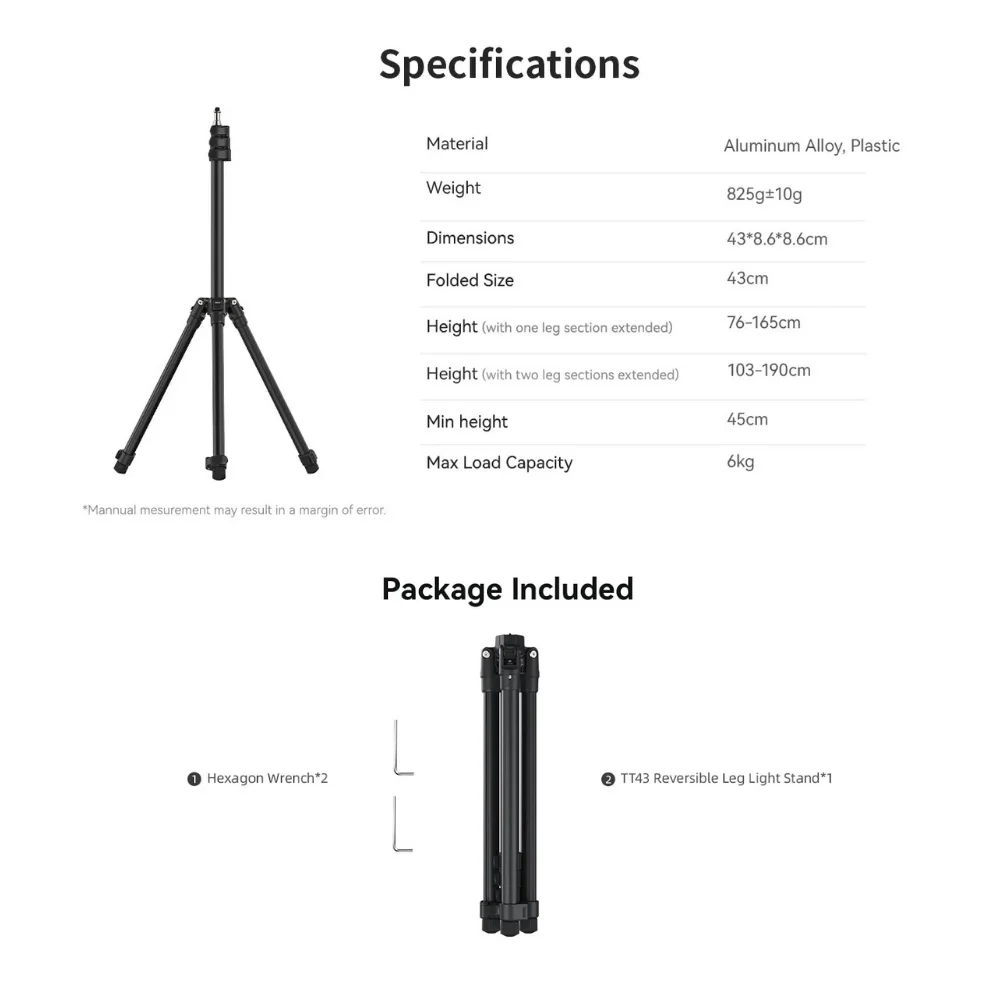Ulanzi ขาตั้งไฟ TT43 Light Stand พับกลับได้ สูง 190 ซม.