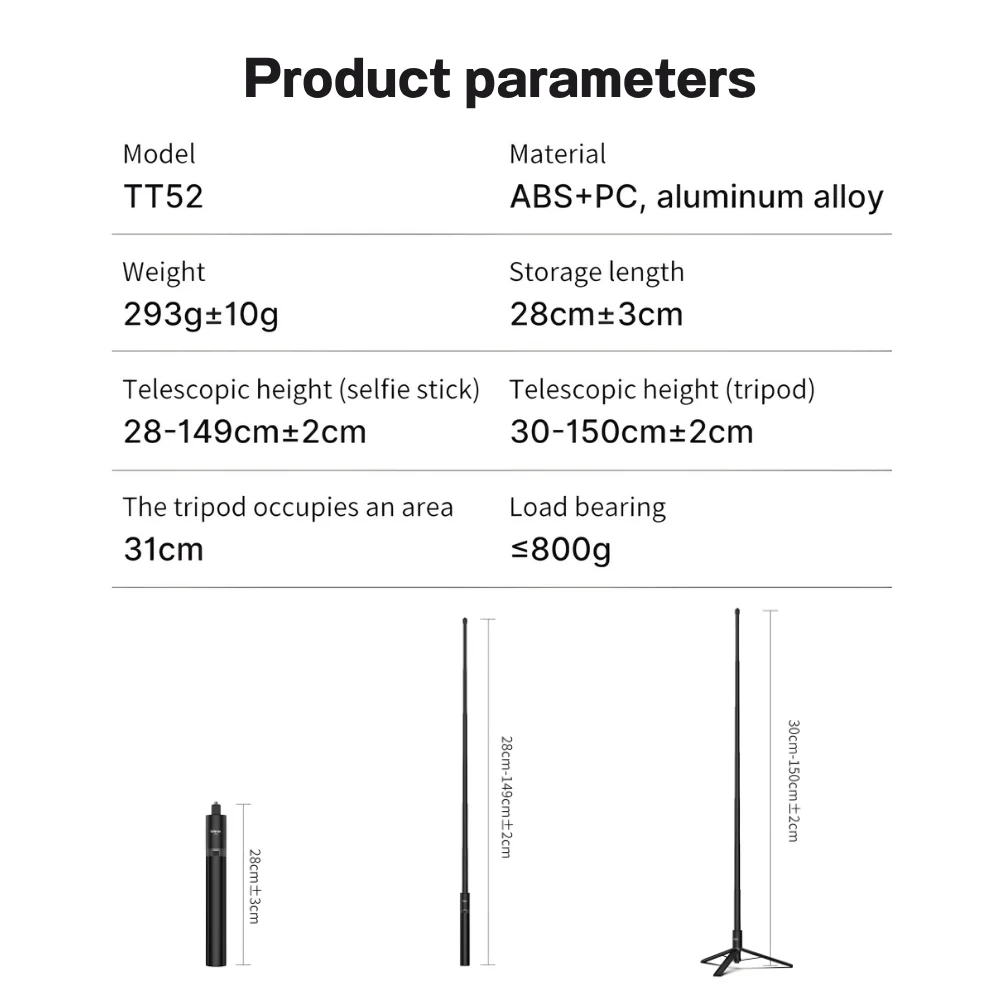 Ulanzi ไม้เซลฟี่ TT52 ไม้ล่องหน สำหรับกล้อง 360 Gopro Selfie Stick Tripod 1.5m
