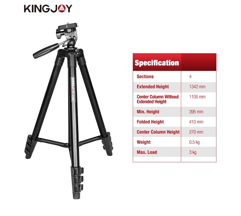 Tripod stand kingjoy vt 831 aluminum travel lightweight mobile photo camera tripod for dslr camera and phone(13)