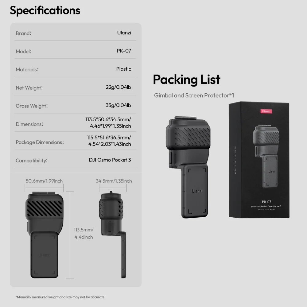 Ulanzi ฝาครอบกิมบอล PK-07 สำหรับ DJI Osmo Pocket 3