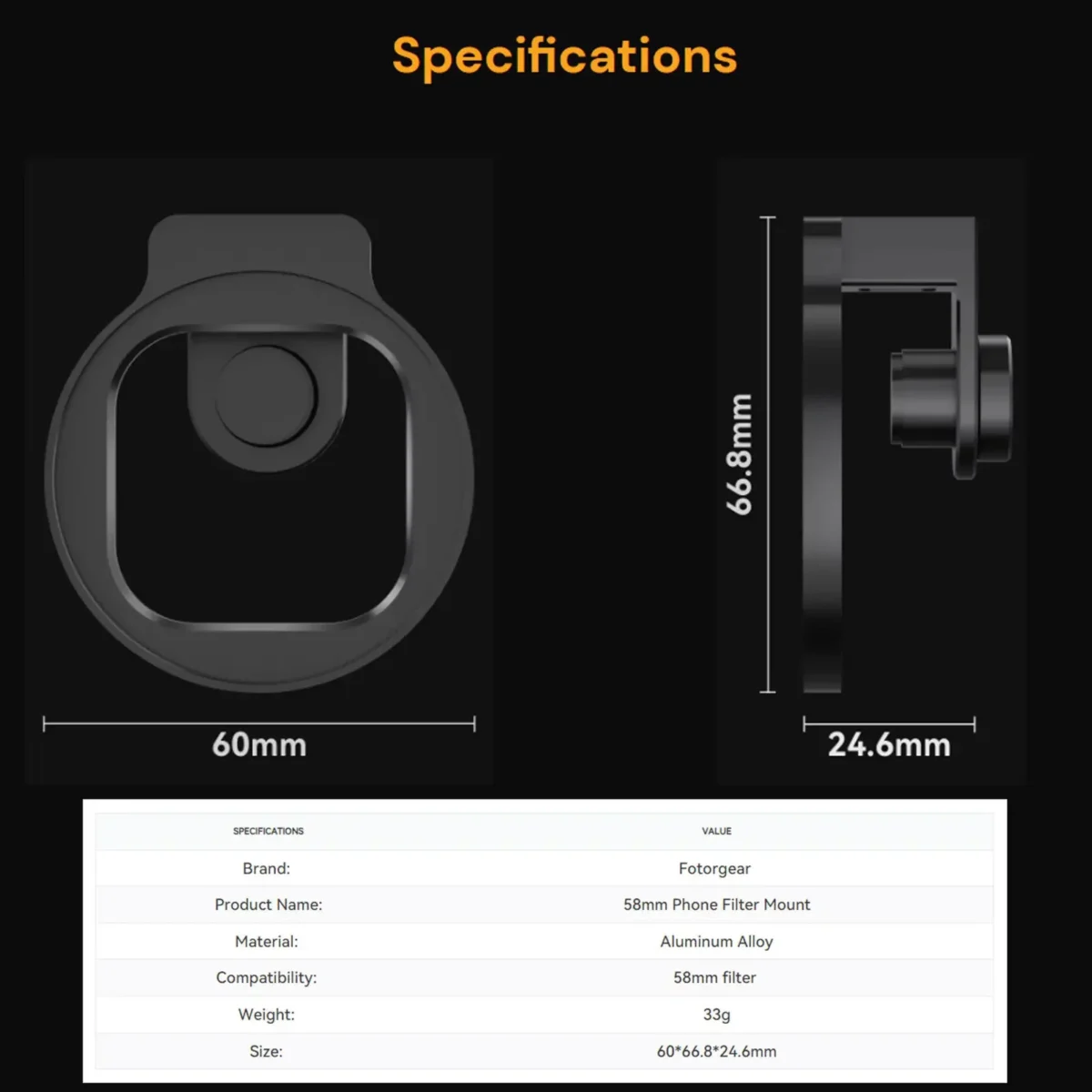 Fotorgear Filter Pro 58mm ฟิลเตอร์มือถือ ฟิลเตอร์โทรศัพท์ Filter iPhone Star filter, Gold filter, Black mist filter, VND filter, CPL filter