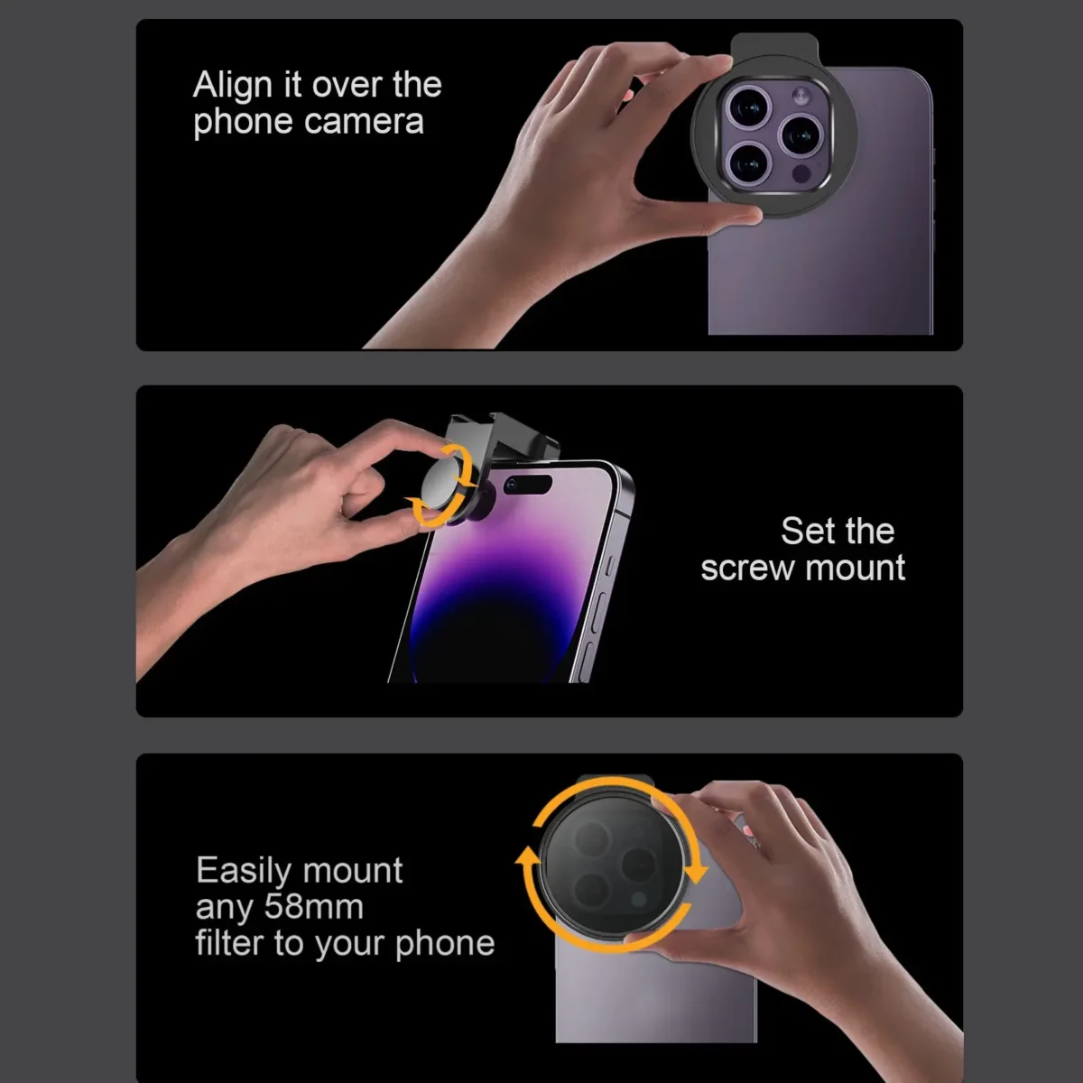 Fotorgear Filter Pro 58mm ฟิลเตอร์มือถือ ฟิลเตอร์โทรศัพท์ Filter iPhone Star filter, Gold filter, Black mist filter, VND filter, CPL filter