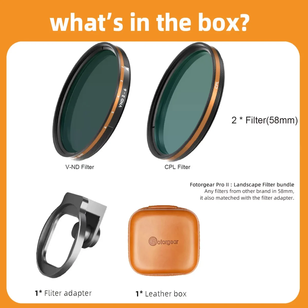 Fotorgear Filter Pro 58mm ฟิลเตอร์มือถือ ฟิลเตอร์โทรศัพท์ Filter iPhone Star filter, Gold filter, Black mist filter, VND filter, CPL filter