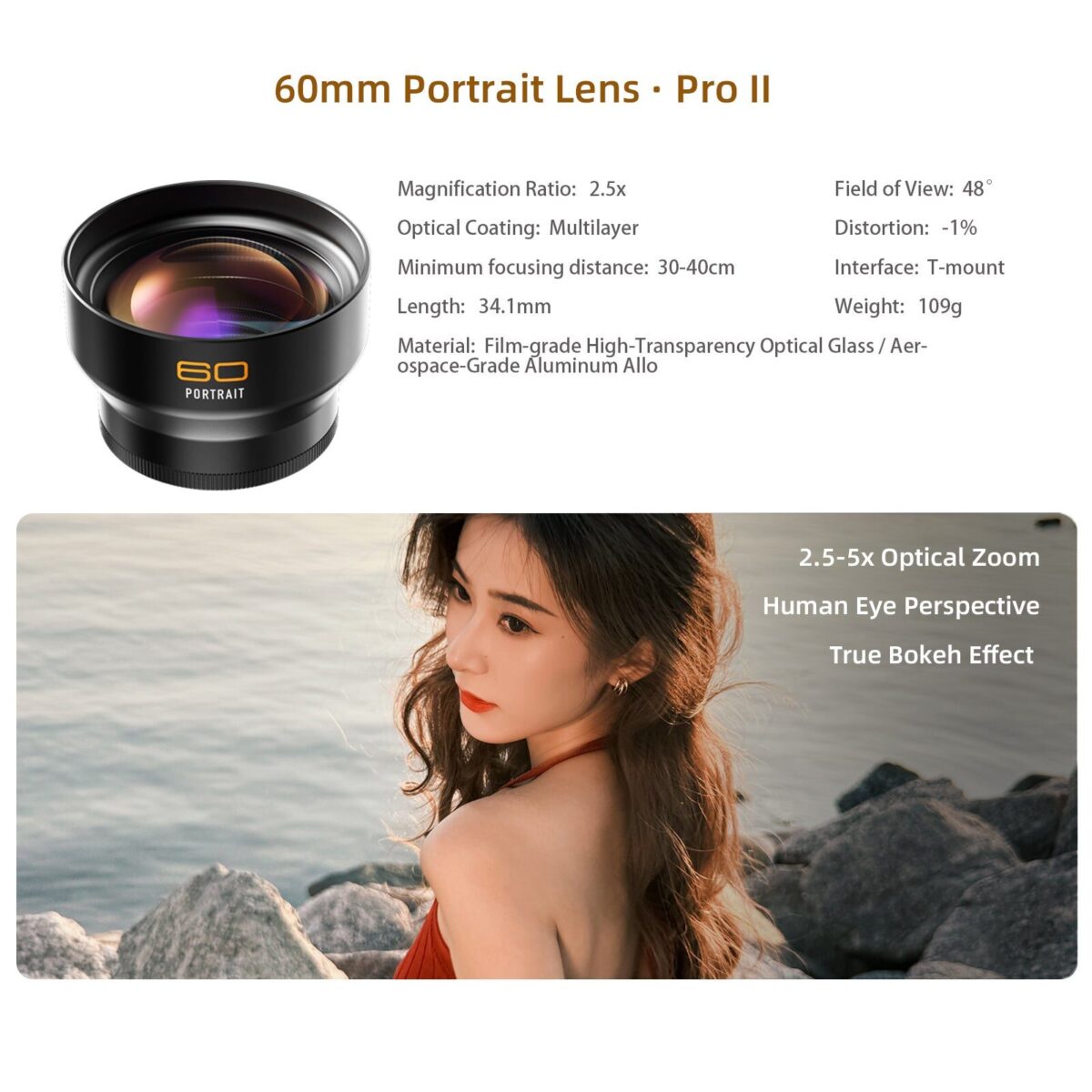 Fotorgear Portrait Lens 60mm เลนส์มือถือ 60มม. เลนส์พอร์ตเทรต T mount โทรศัพท์ เลนส์ถ่ายบุคคล กล้อง DSLR lens iphone