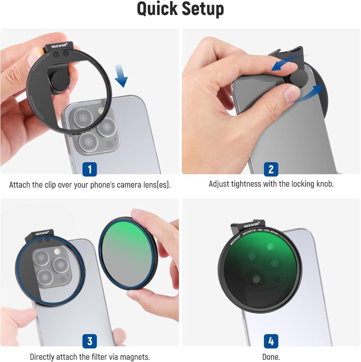Neewer 67mm Magnetic CPL Filter with Cold Shoe Phone Clip ฟิลเตอร์แม่เหล็ก ฟิลเตอร์กล้อง