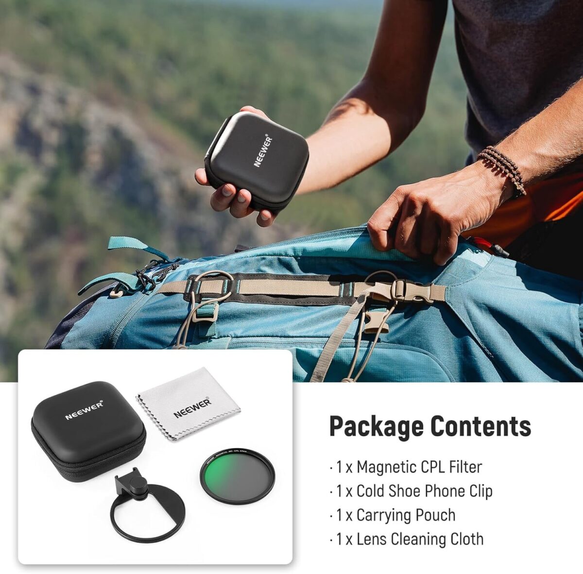 Neewer 67mm Magnetic CPL Filter with Cold Shoe Phone Clip ฟิลเตอร์แม่เหล็ก ฟิลเตอร์กล้อง