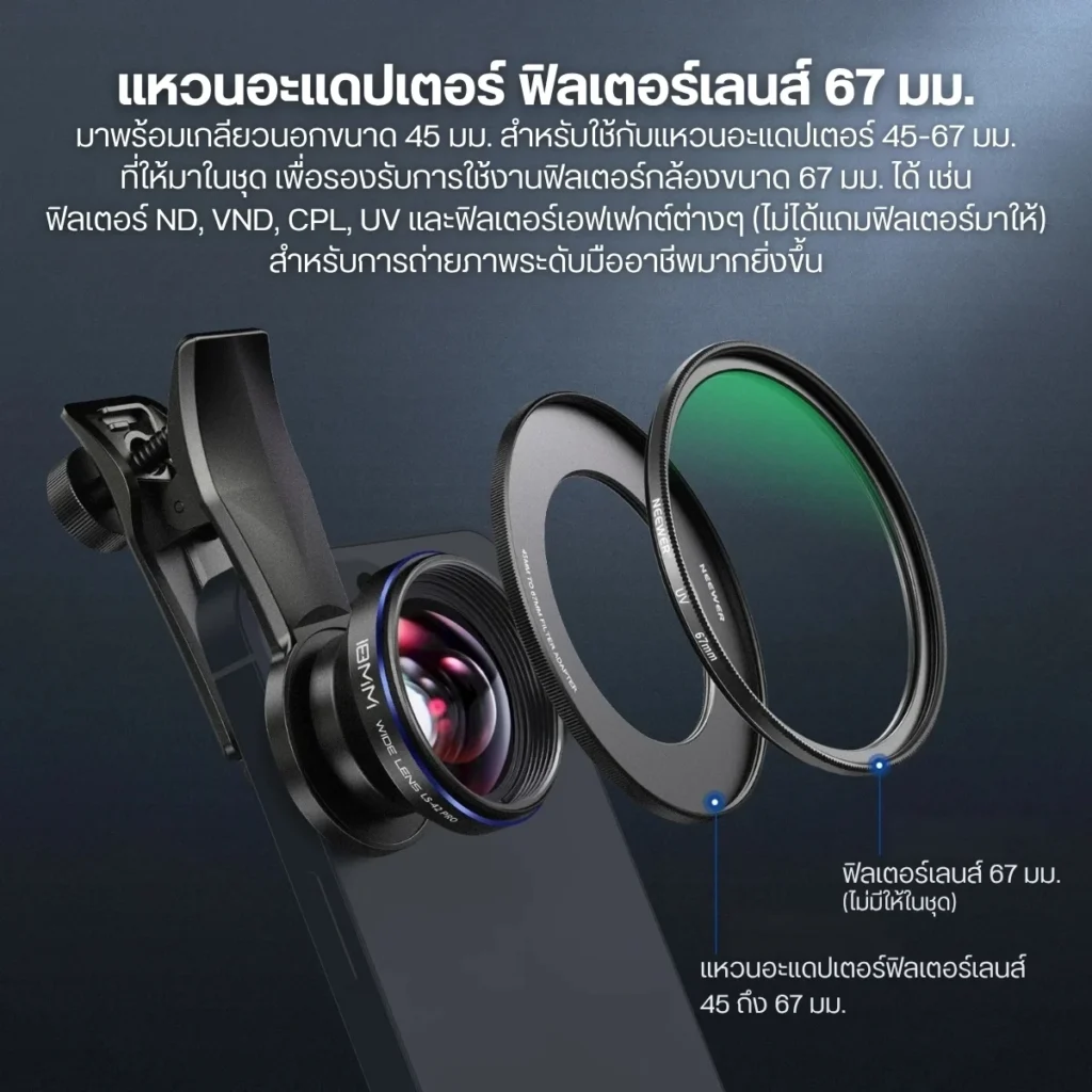 NEEWER เลนส์มุมกว้าง LS-42 Pro 18mm Wide Angle Lens เลนส์มือถือ กว้าง 100° พร้อม Adapter Filter 67mm