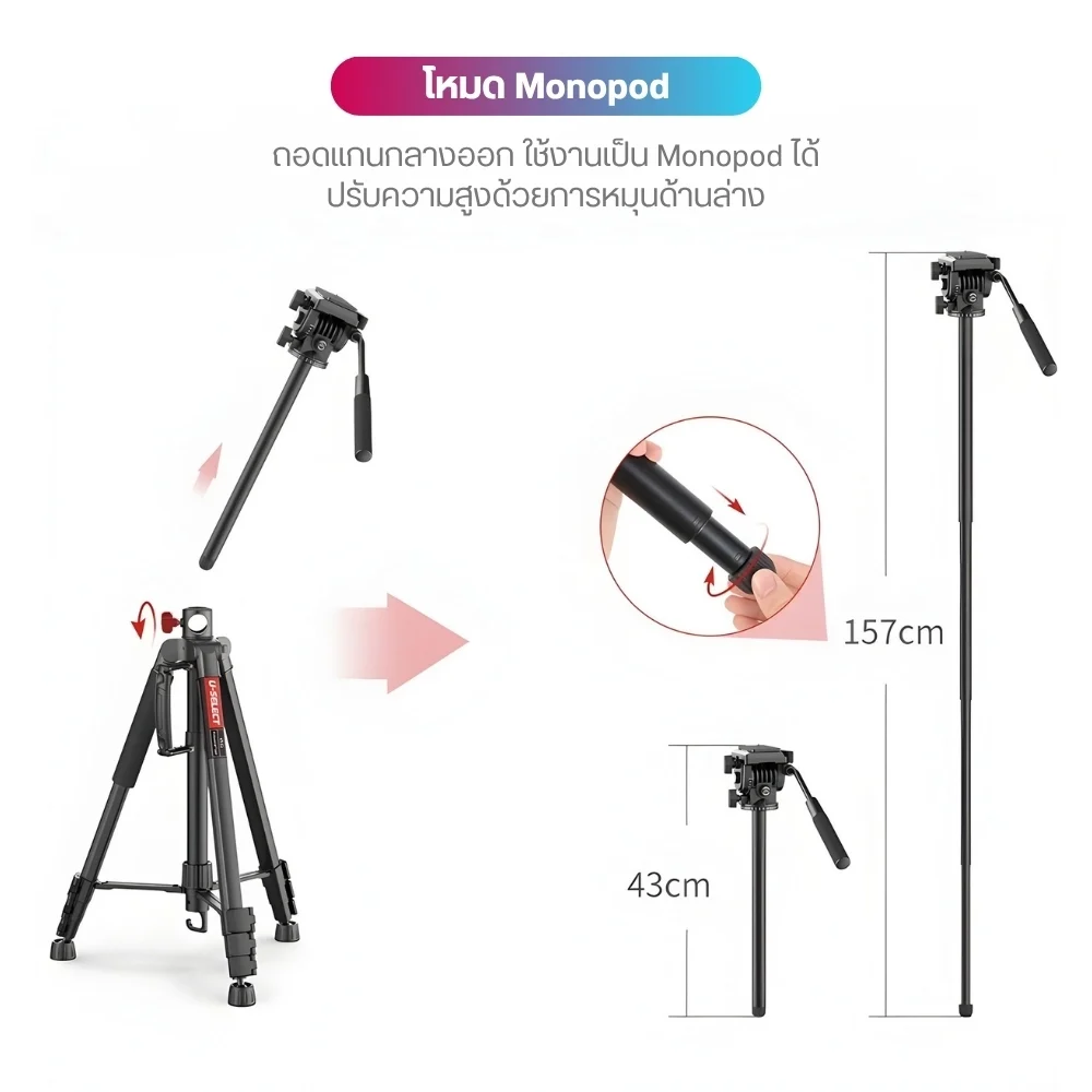 Ulanzi U-Select VT02 Lightweight Portable Tripod ขาตั้งกล้อง  ขาตั้งพกพา ขาตั้งถ่าย Video