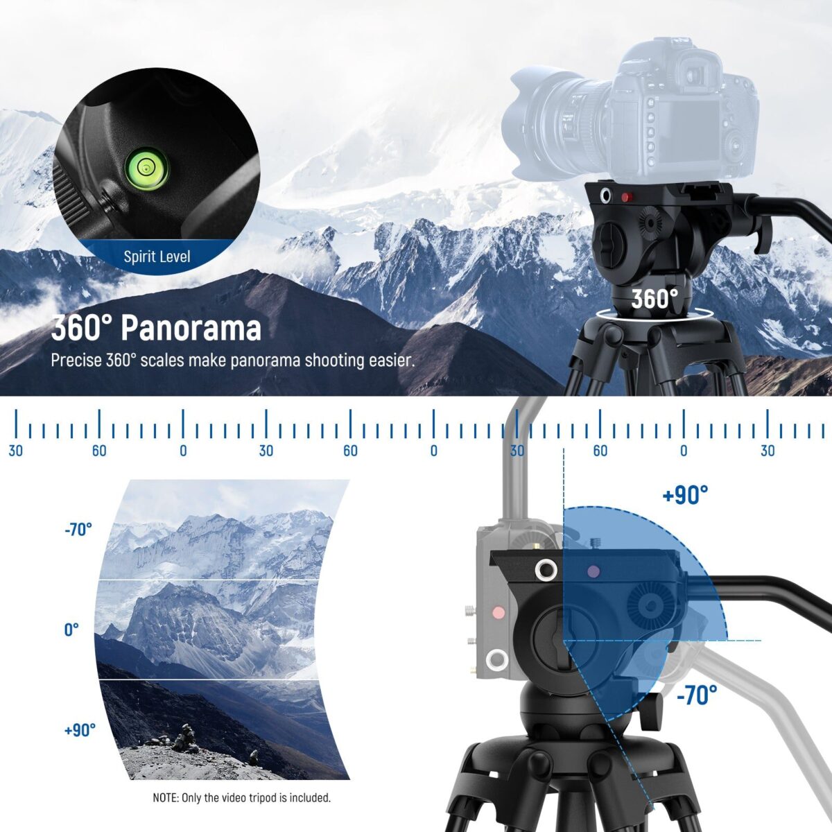 NEEWER BASICS TP37 Video Tripod ขาตั้งกล้องวิดีโอระดับมืออาชีพ พร้อมหัวฟลูอิดรองรับน้ำหนัก 8kg (5)