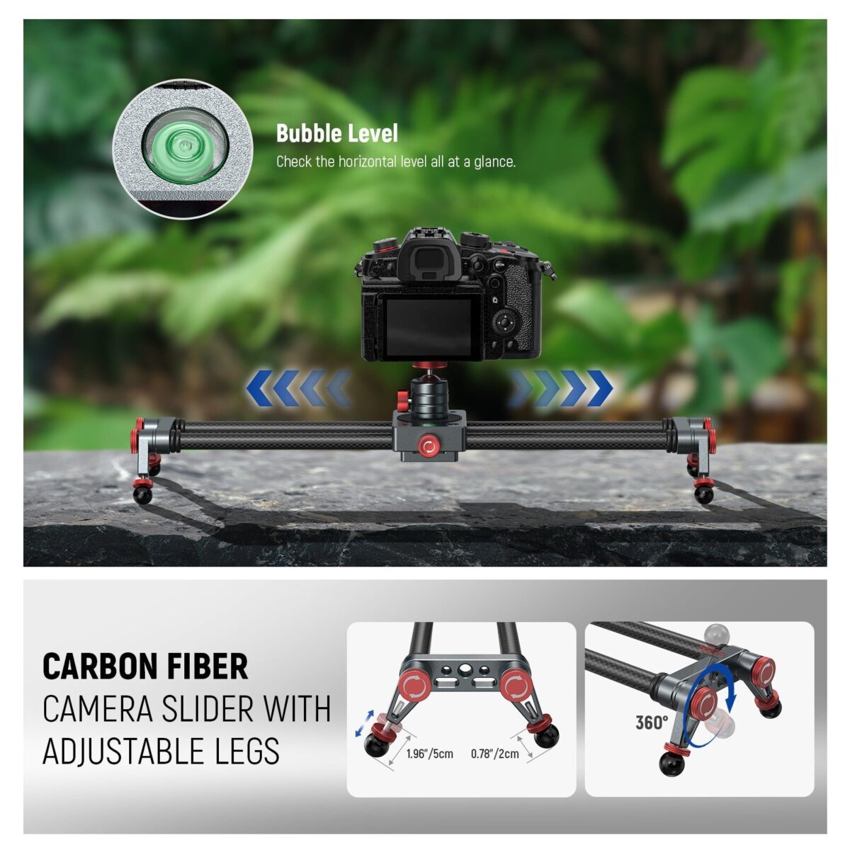 NEEWER CS1MCS2M Carbon Fiber Camera Slider สไลเดอร์กล้องคาร์บอนไฟเบอร์ขาปรับได้ 4060cm สำหรับกล้องและสมาร์ทโฟน (2)