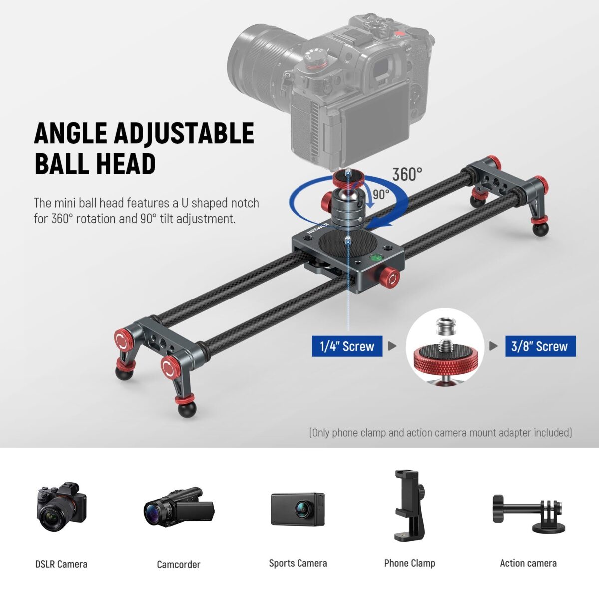 NEEWER CS1MCS2M Carbon Fiber Camera Slider สไลเดอร์กล้องคาร์บอนไฟเบอร์ขาปรับได้ 4060cm สำหรับกล้องและสมาร์ทโฟน (3)