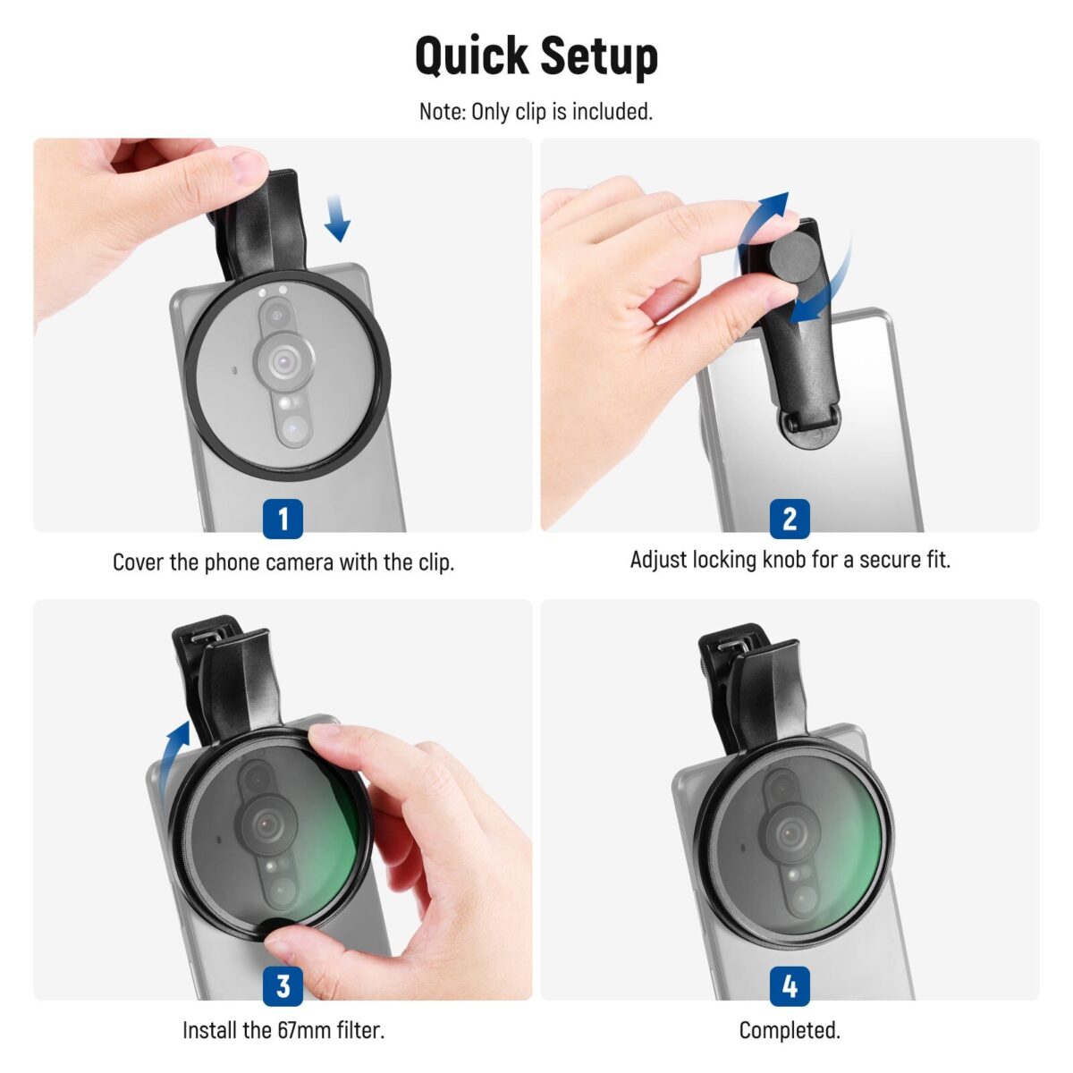 NEEWER LA008 67mm Phone Filter Clamp คลิปยึดฟิลเตอร์ 67mm สำหรับสมาร์ทโฟน รองรับ iPhone และ Android