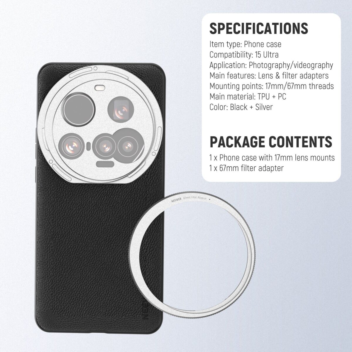 Neewer PA101 Phone Case for Xiaomi 15 Ultra เคสกล้องมืออาชีพพร้อมขาตั้งเลนส์และฟิลเตอร์