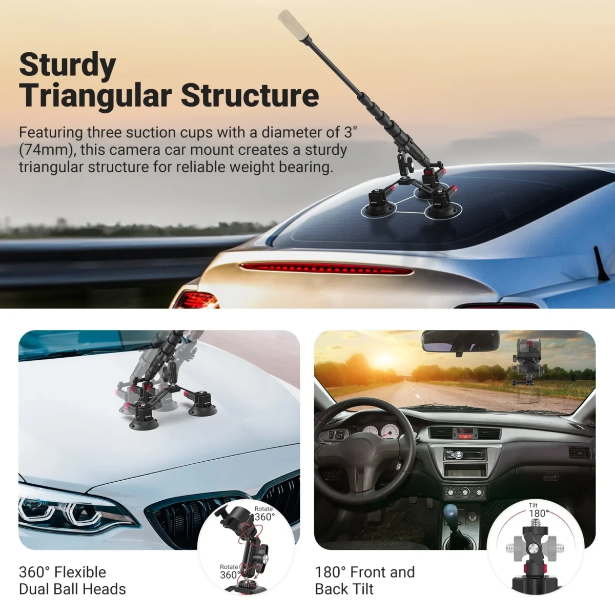4 Neewer CA065 Triple Suction Cup Car Mount Kit