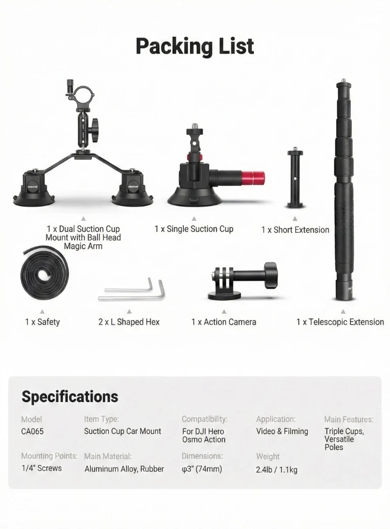 Neewer CA065 Triple Suction Cup Car Mount Kit (9)