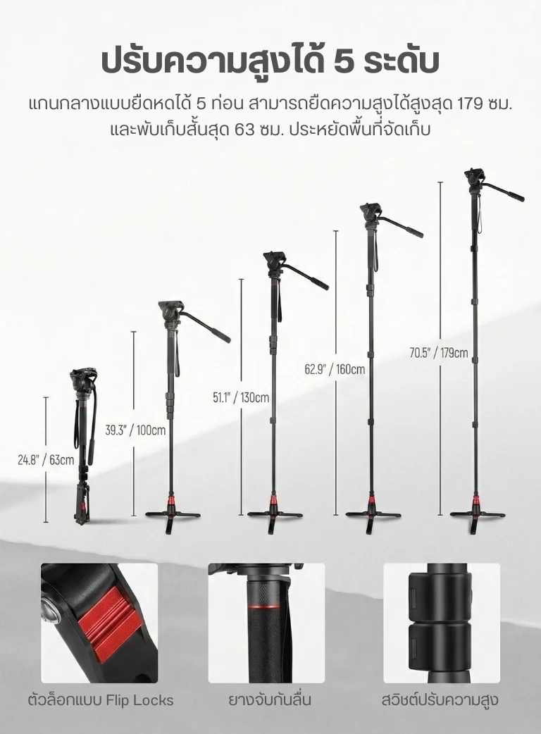 Neewer GM76 Aluminum Monopod with Fluid Head (16)