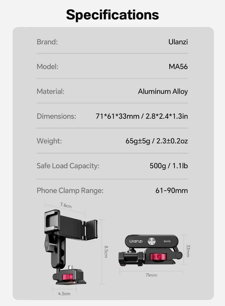 Ulanzi MA56 4in1 Bracket Phone Mount For Hotshoe Camera (15)
