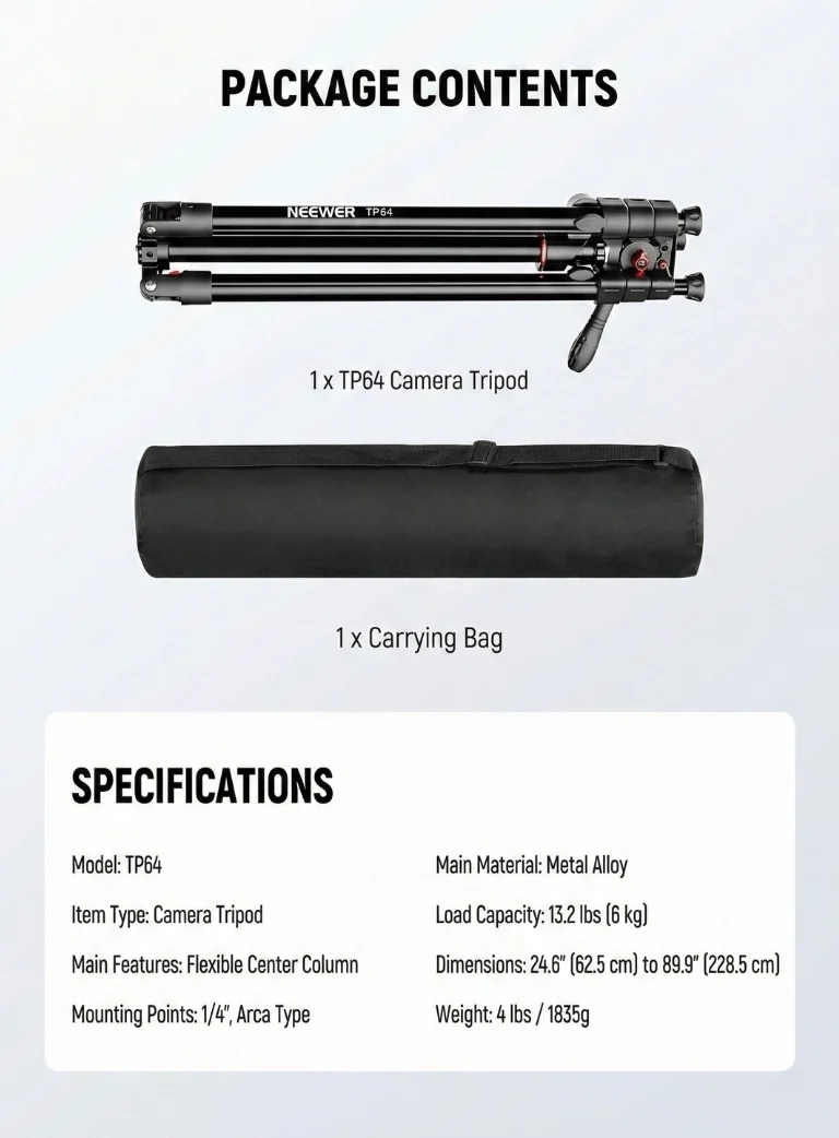 Neewer TP64 Camera Tripod Monopod with Center Column and Fluid Head Aluminum (18)