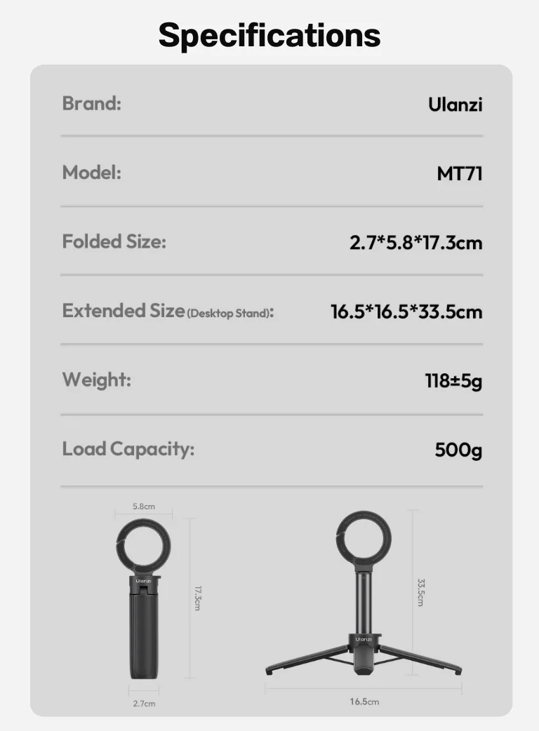 Ulanzi MT71 Magnetic Mini Selfie Stick Black (13)