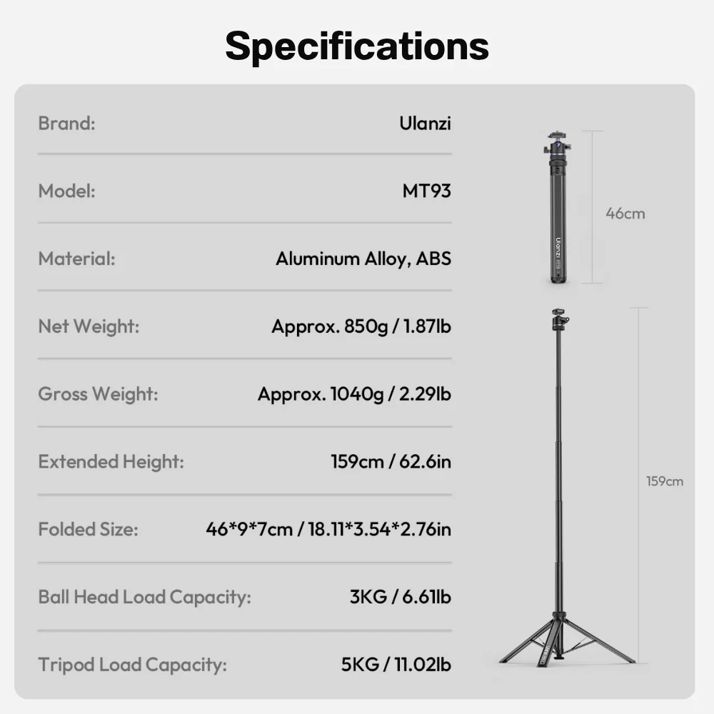 Ulanzi ขาตั้งกล้อง MT93 กางอัตโนมัติ พร้อมหัวบอล Uka Ball Head