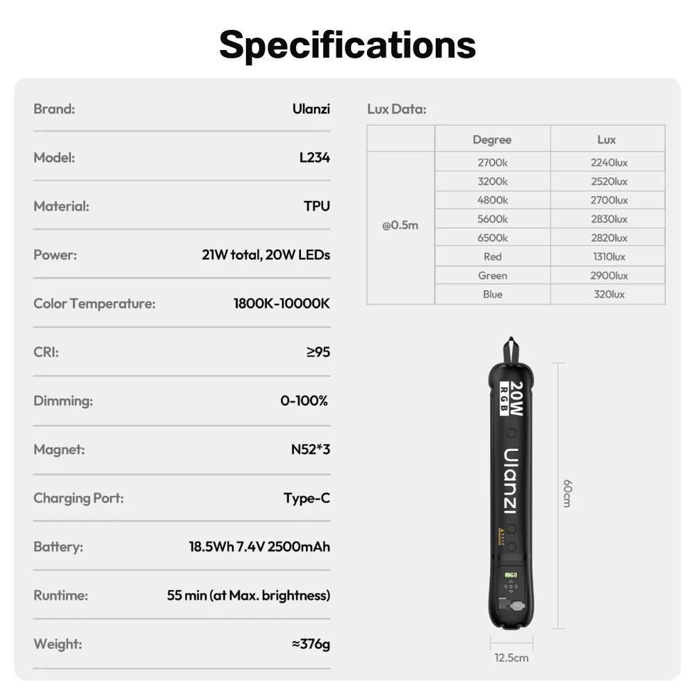 Ulanzi UA20C 20W Portable RGB Magnetic Air Tube Light (14)