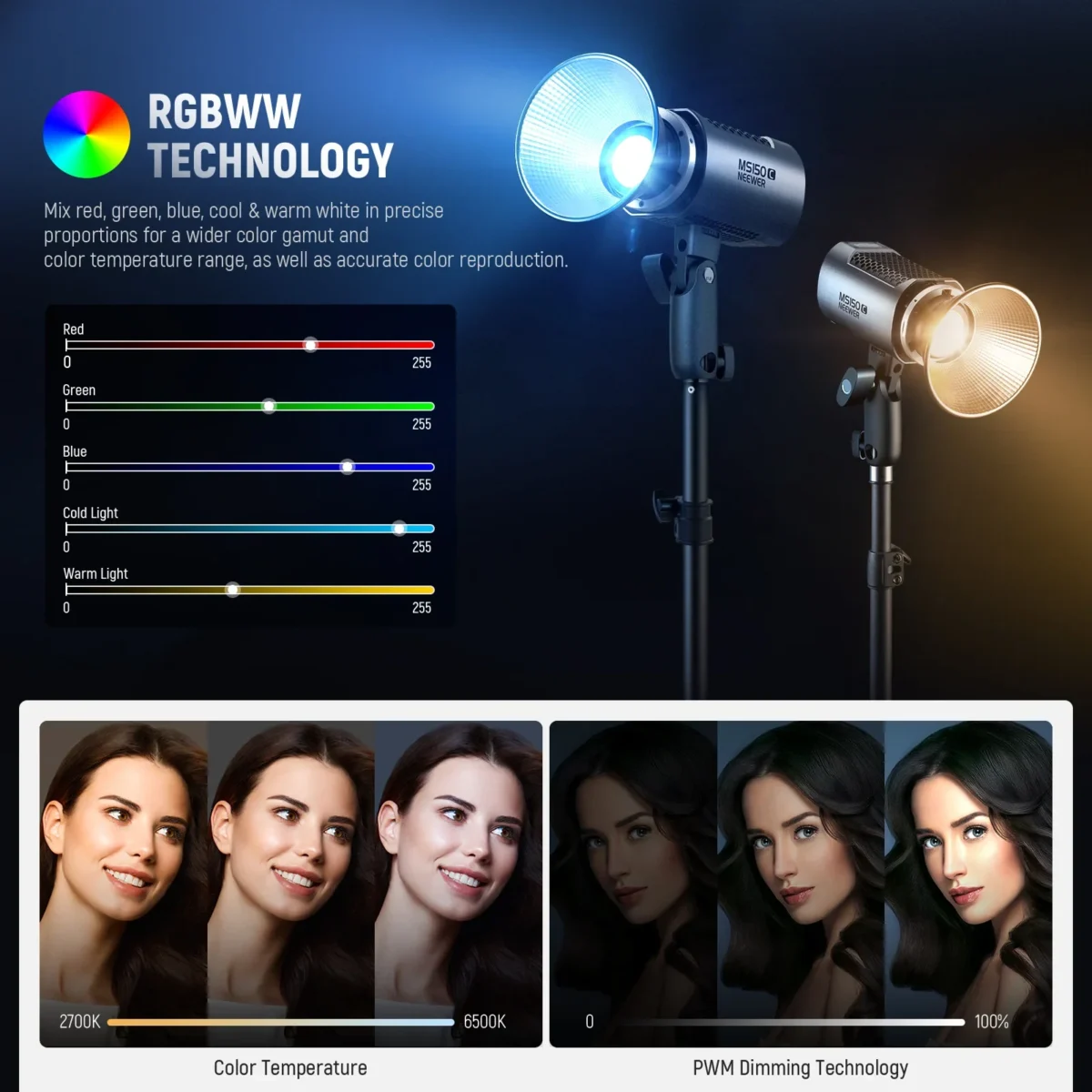 5 NEEWER MS150C 150W Mini RGB LED Video Light
