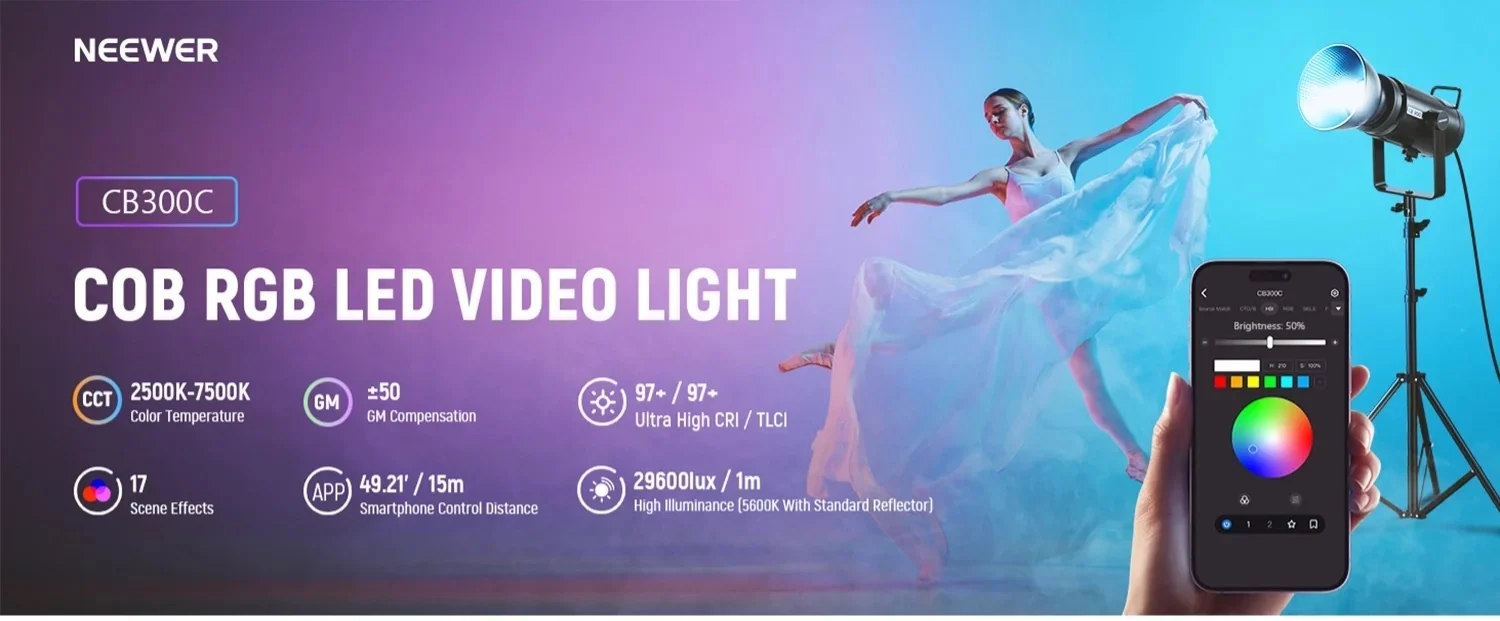 NEEWER CB300C 300W COB RGBWW LED Video Light 0 0