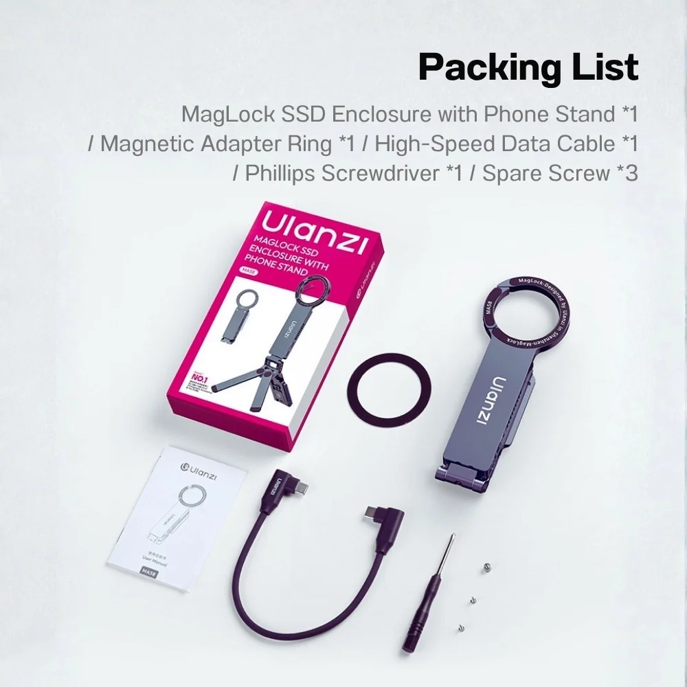 Ulanzi ขาตั้งมือถือ MA58 ขาตั้ง Magsafe พร้อมช่องใส่ SSD Enclosure 2in1