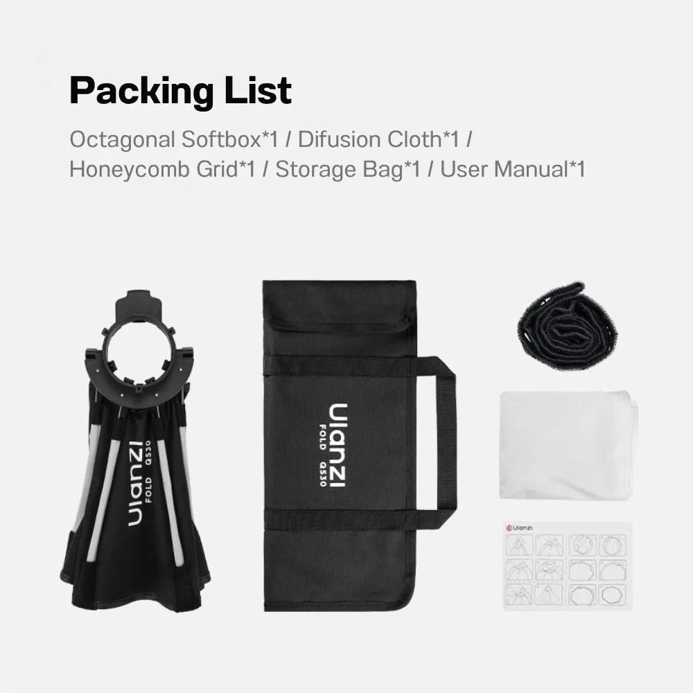 Ulanzi QS30 ซอฟต์บ็อกซ์แปดเหลี่ยม FOLD Softbox Quick Release ขนาด 30 ซม. หัวต่อ Mini Bowens Mount