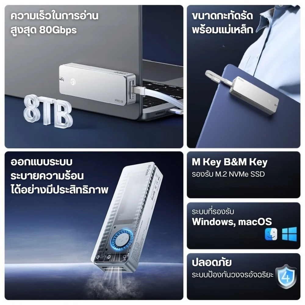 Ulanzi กล่อง SSD M.2 NVMe DT580 Thunderbolt 5 โอนถ่ายข้อมูลความเร็วสูงสุด 80Gbps