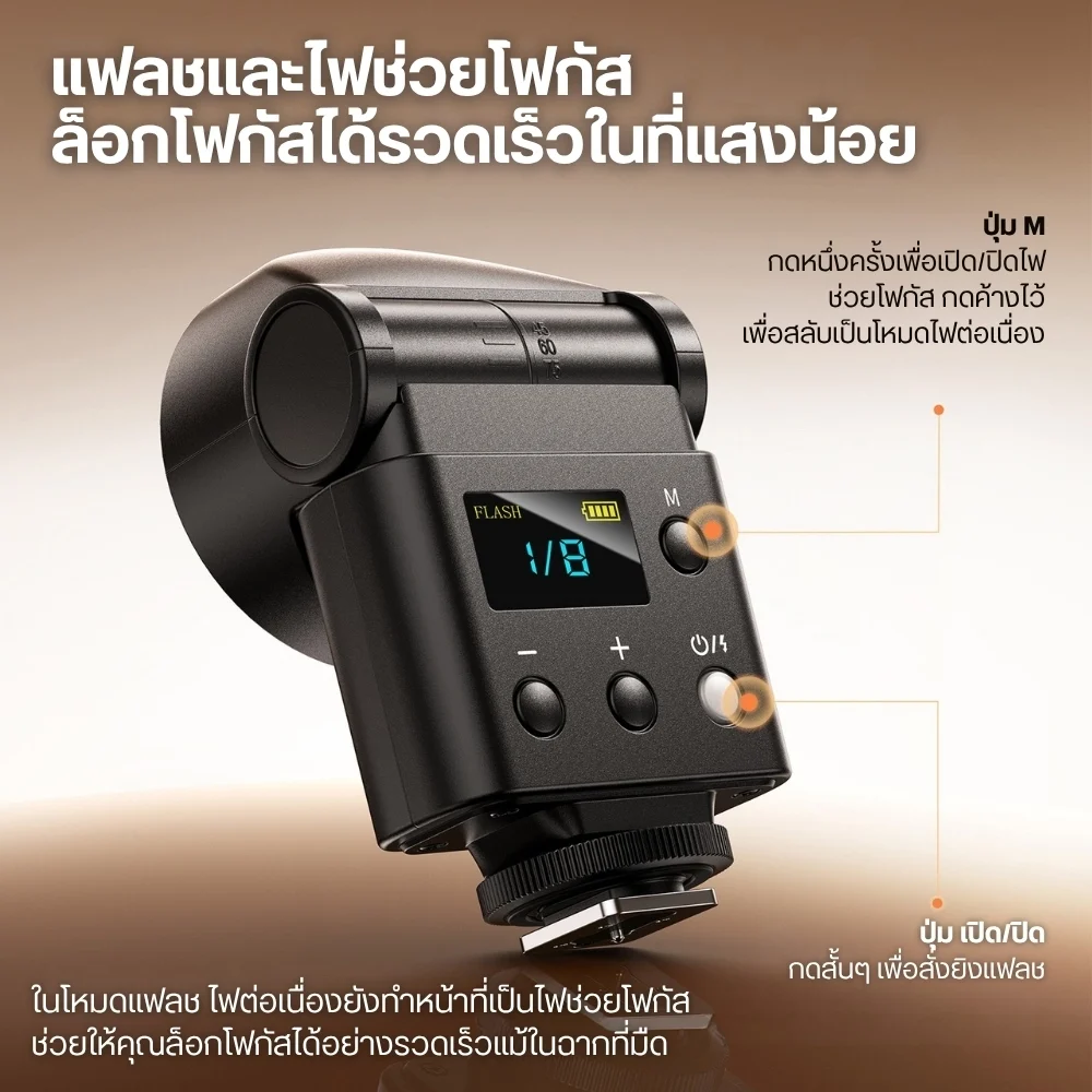 Ulanzi ไฟแฟลชกล้อง F16R Flash LED Hot Shoe แฟลชถ่ายภาพ GN16