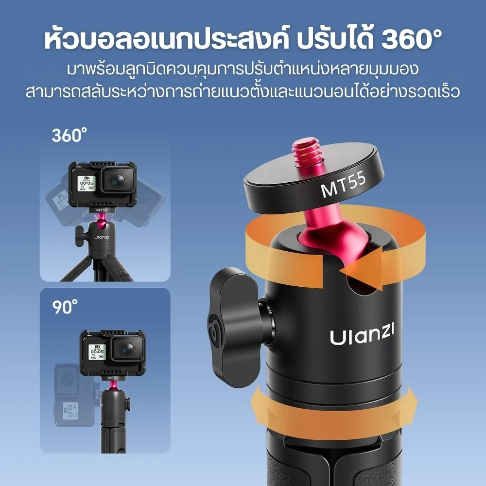 Ulanzi ขาตั้งกล้อง MT55 Mini Selfie Stick 1/4 Mount ไม้เซลฟี่ พร้อมขา Mantis