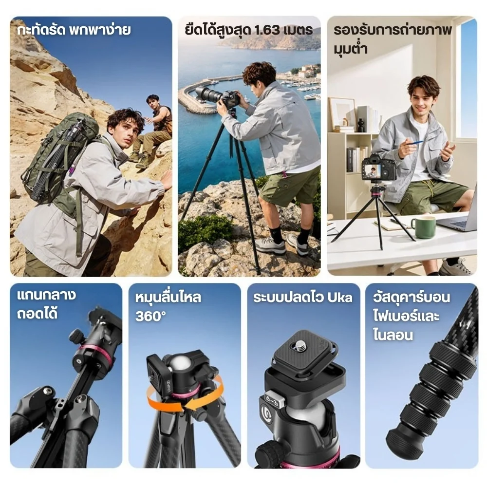 Ulanzi ขาตั้งกล้อง คาร์บอนไฟเบอร์ TZ01 Versatile 2-in-1 Carbon Fiber Tripod ขนาดพกพา