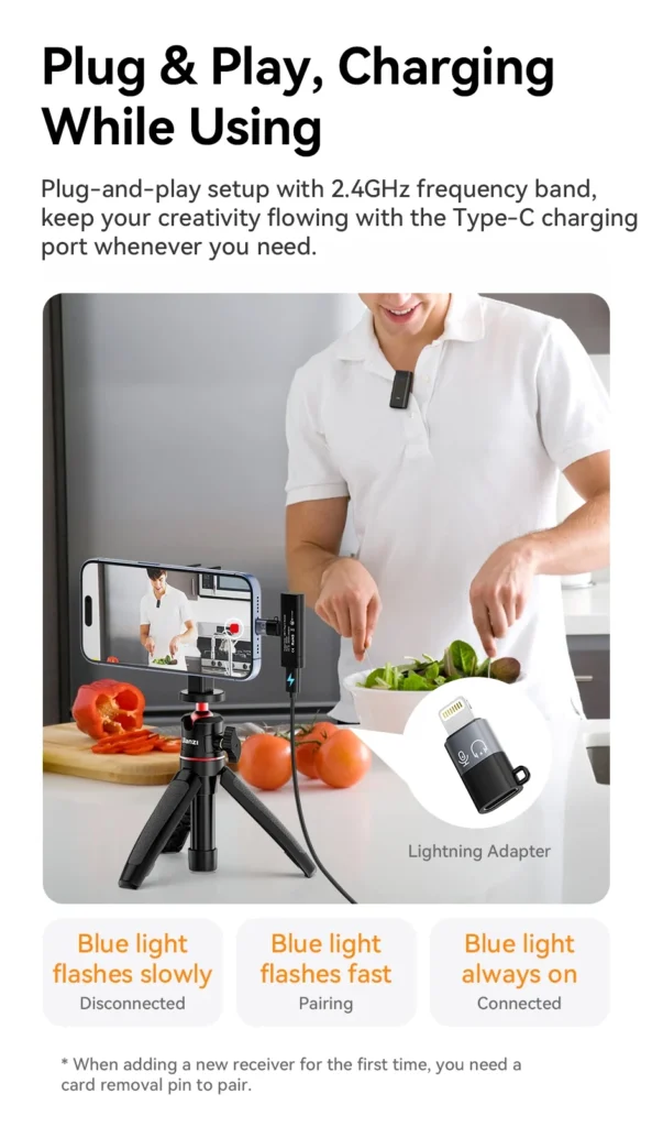 Ulanzi ไมค์ไร้สาย HM2301 Dual Channel ไมค์คู่ ใช้งานได้ 2 อุปกรณ์พร้อมกัน หัวต่อ USB-C